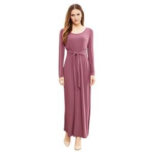 Roolee Mauve Tie Front Long Sleeve Maxi Dress